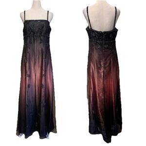VTG Betsy Adam Prom Y2K Gown Fairy Goth Beaded Split Pink Black Ombré 10